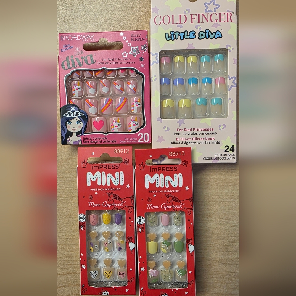 LittleDiva/Impress Kids Press On Nails.  4 Piece Set. Colorful and Creative